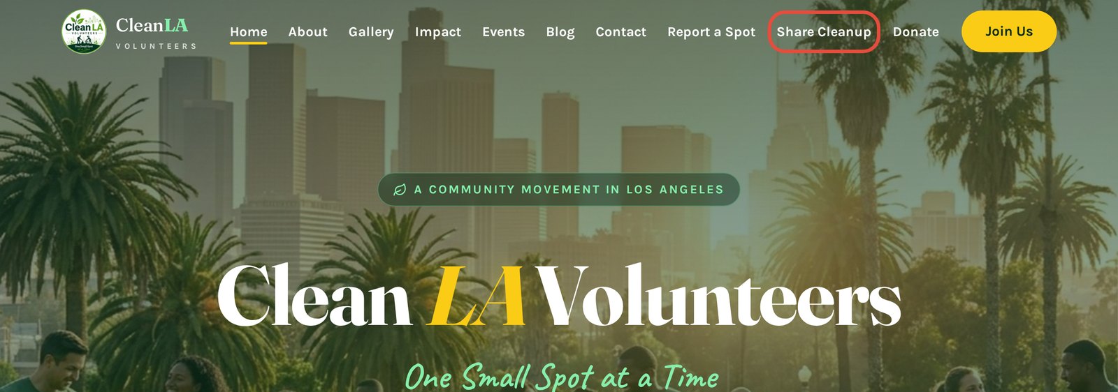 The Share Cleanup link in the Clean LA Volunteers menu